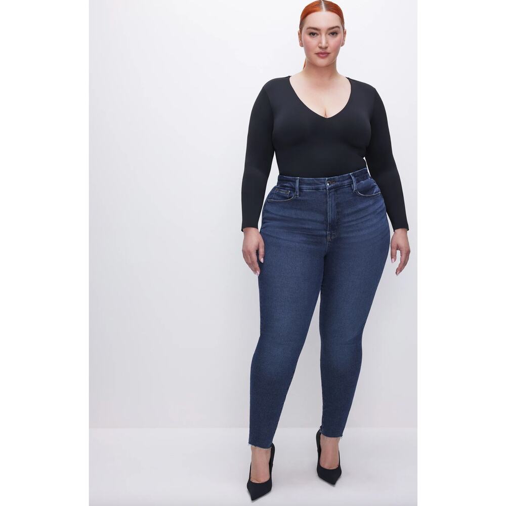 Good American Blue750 Good Legs High Rise Skinny Stretch Jean Raw Hem Size 22